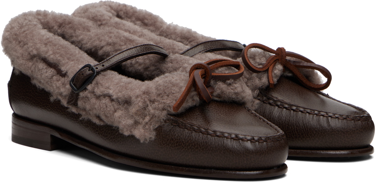 HEREU Brown Lorea Curly Shearling Loafers