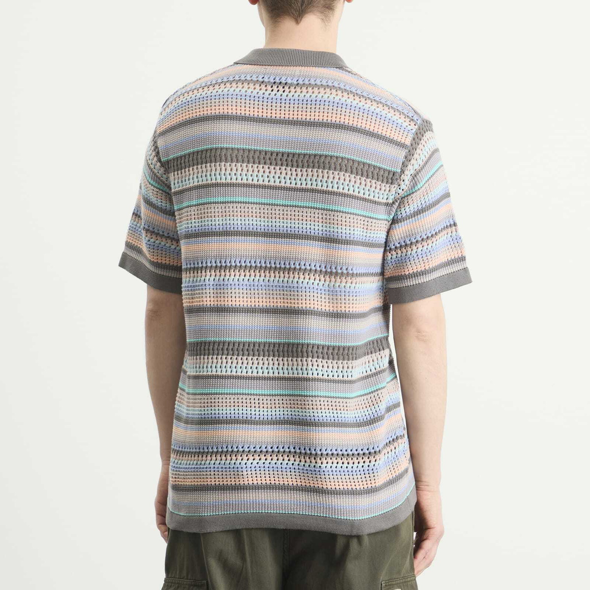 thisisneverthat Men's Striped Knit Polo in Pink Grey