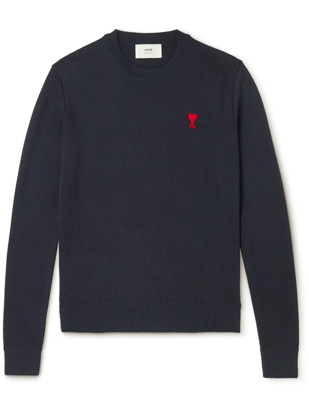 Photo: AMI PARIS - Logo-Embroidered Merino Wool Sweater - Blue