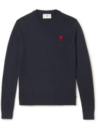 AMI PARIS - Logo-Embroidered Merino Wool Sweater - Blue