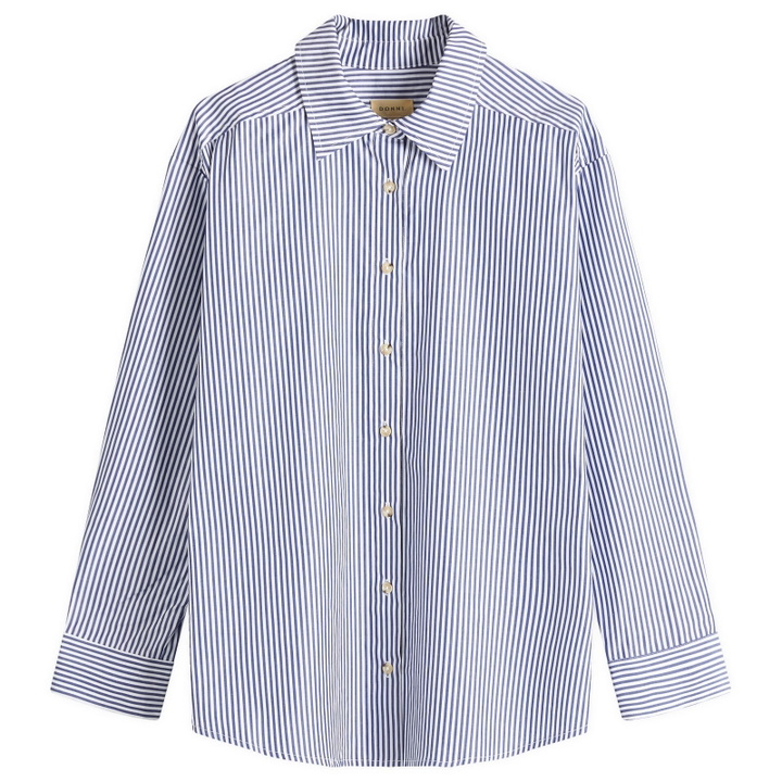 Photo: DONNI. Women's Stripe Pop Shirt in Navy Stripe