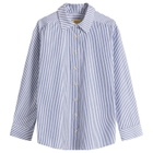 DONNI. Women's Stripe Pop Shirt in Navy Stripe