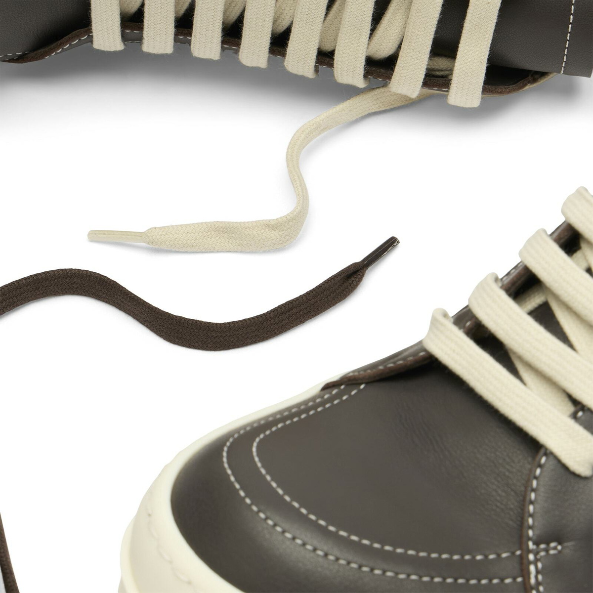Rick Owens Men's Leather Vintage Sneaks in Drkdust/Milk/Milk