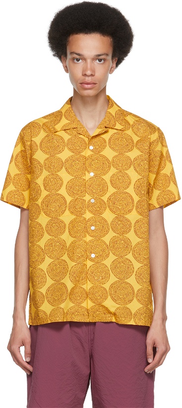 Photo: BEAMS PLUS Yellow Dobby Print Open Collar Short Sleeve Shirt