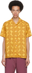 BEAMS PLUS Yellow Dobby Print Open Collar Short Sleeve Shirt