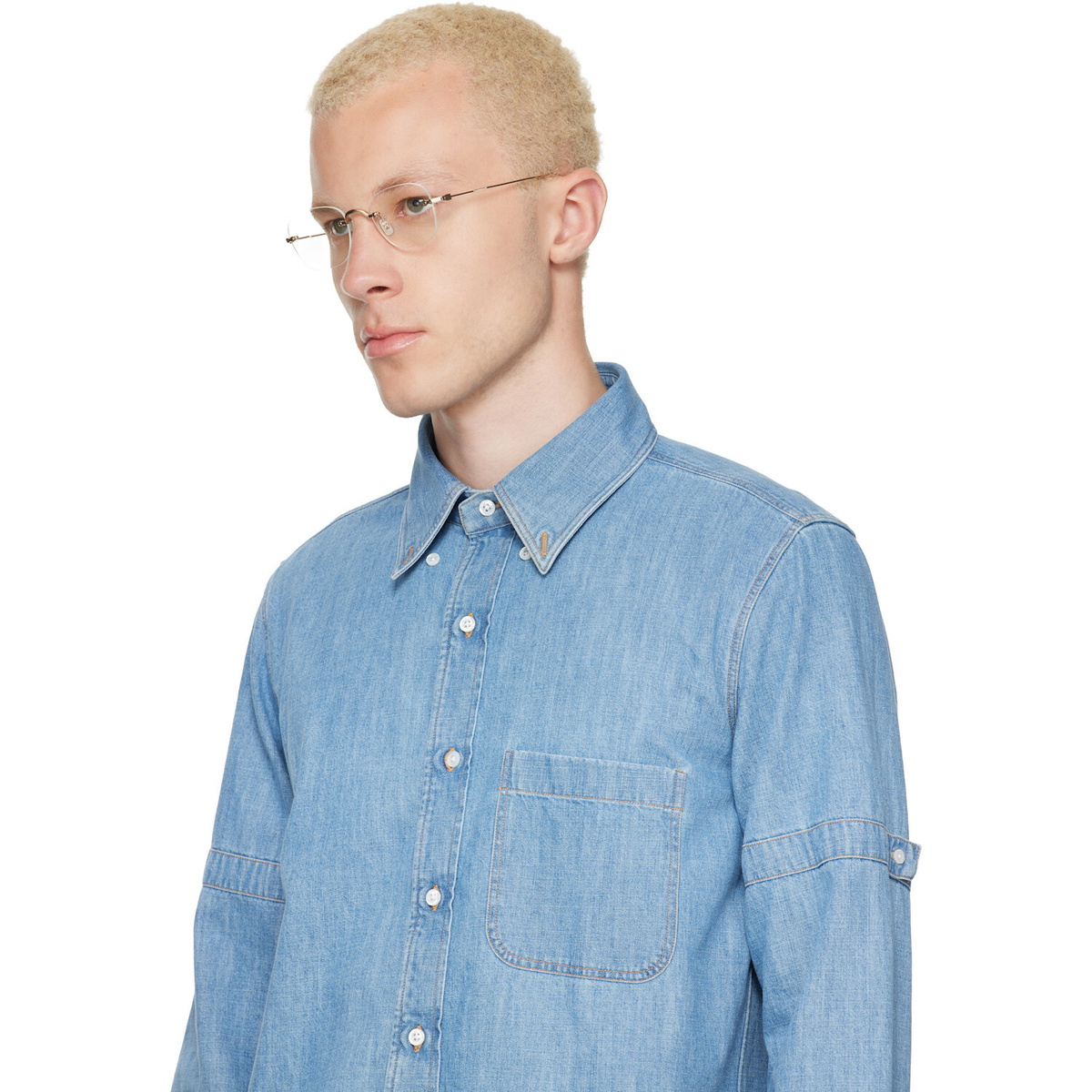 Thom Browne Gold Titanium Rectangular Rimless Glasses