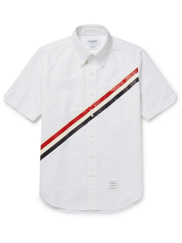 Photo: THOM BROWNE - Striped Button-Down Collar Cotton Oxford Shirt - White - 1