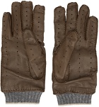 Brunello Cucinelli Brown Leather & Cashmere Gloves