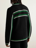 Casablanca - Camp-Collar Logo-Appliquéd Striped Crocheted Cotton Cardigan - Black