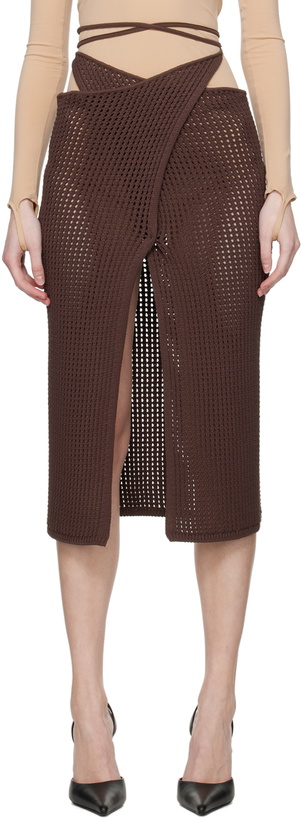 Photo: ANDREĀDAMO Brown Slit Midi Skirt