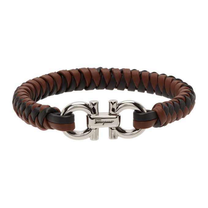 FERRAGAMO Logo-Embellished Leather and Silver-Tone Bracelet for Men
