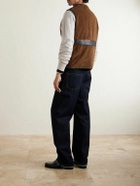 Drake's - Padded Leather-Trimmed Cotton-Corduroy Gilet - Brown