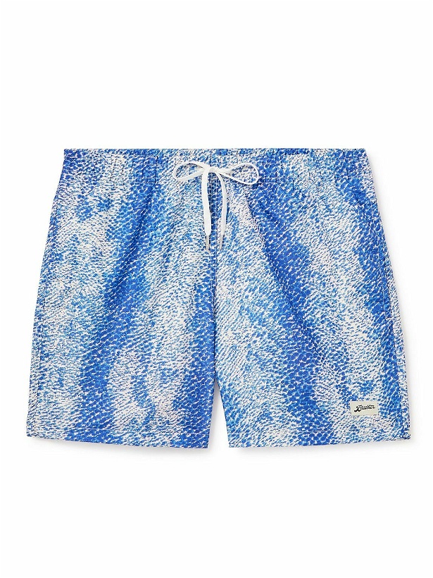 Photo: Bather - Painted Moss Straight-Leg Mid-Length Printed Recycled Swim Shorts - Blue