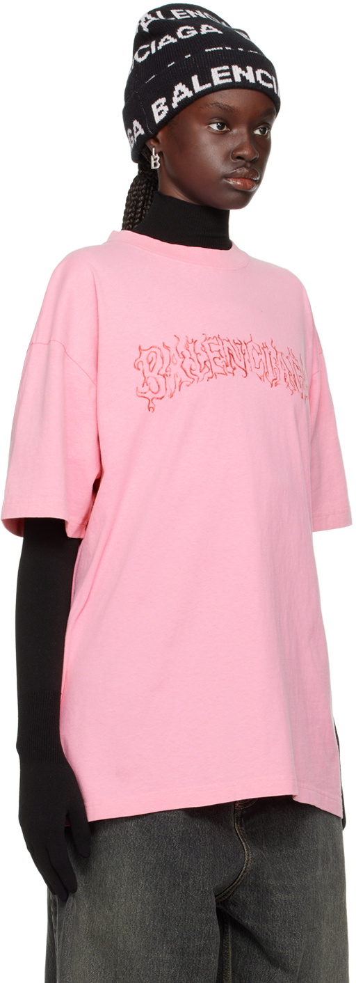 Tシャツ・カットソー BALENCIAGA Women Tops 809122 PINK Balenciaga logo-studded T-shirt | Pink | FARFETCH