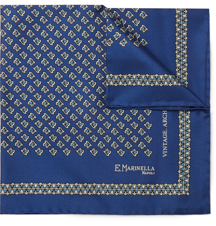 Photo: E.MARINELLA - 1940 Archive Printed Silk-Twill Pocket Square - Blue