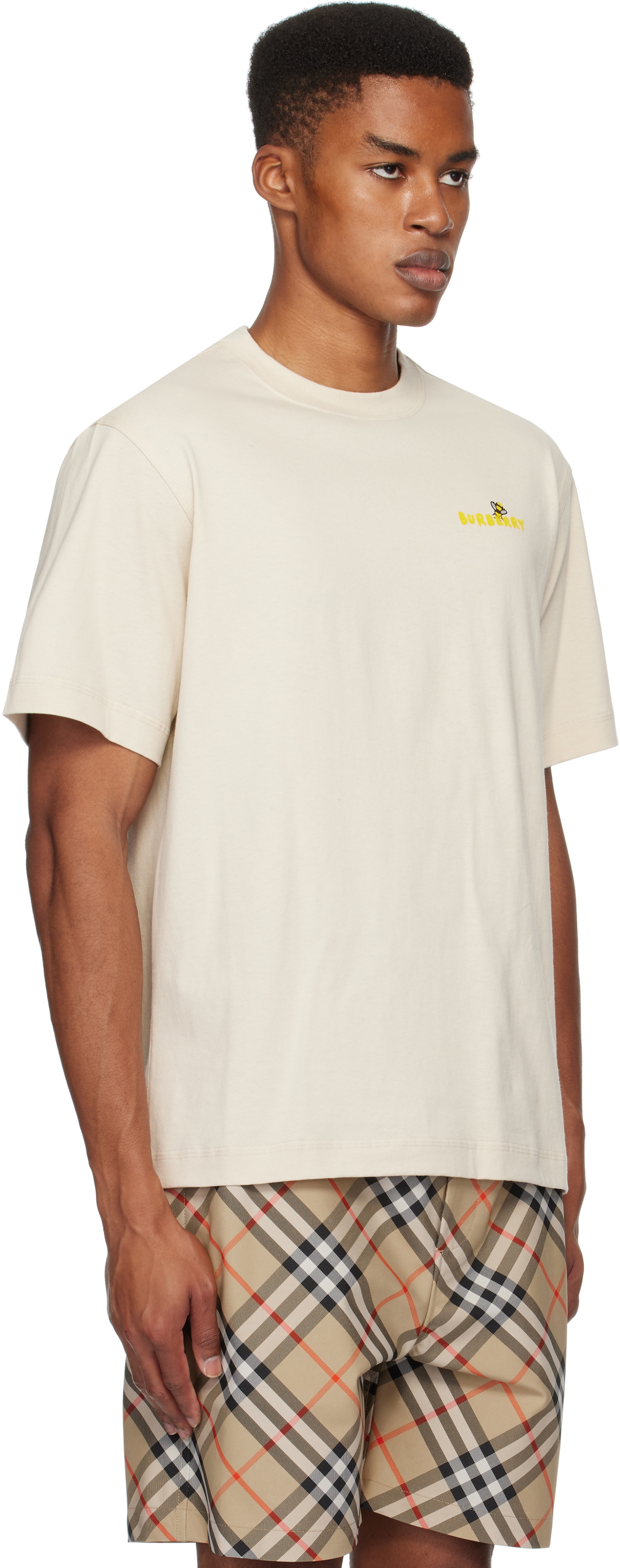 Burberry Beige Flocked Logo T-shirt