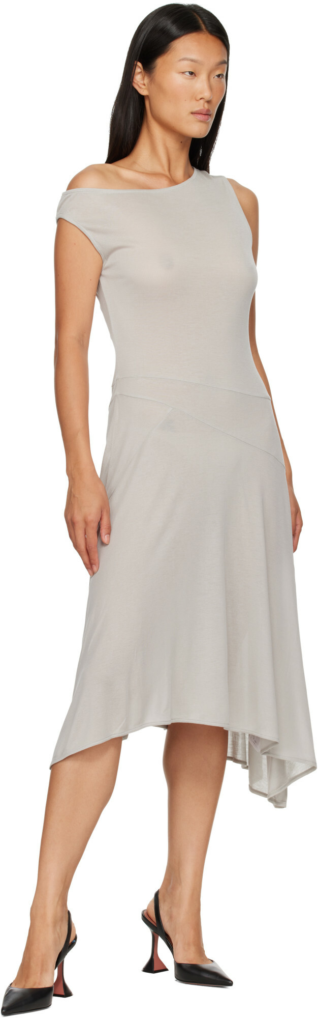 St. Agni Gray Fine Jersey Off Shoulder Midi Dress