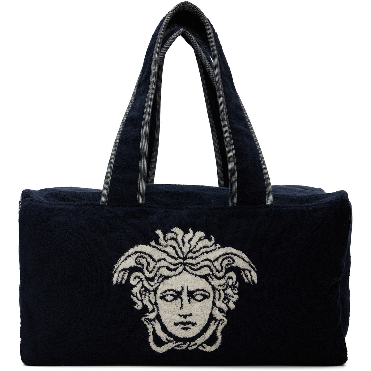 Versace Navy Terry Cloth Jacquard Gym Duffle Bag