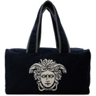 Versace Navy Terry Cloth Jacquard Gym Duffle Bag