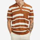 Percival Men's Paros Stripe Polo Shirt in Tan/Ecru