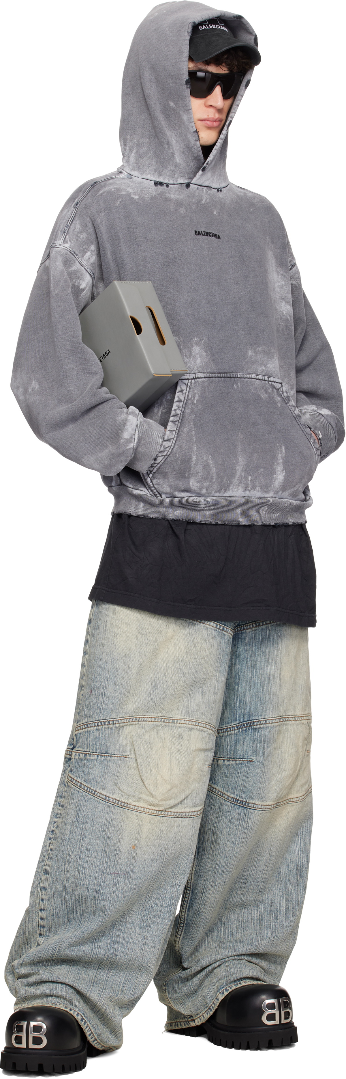 BALENCIAGA フーディ グレー Balenciaga Gray 'Balenciaga' Back Medium Fit Hoodie Balenciaga