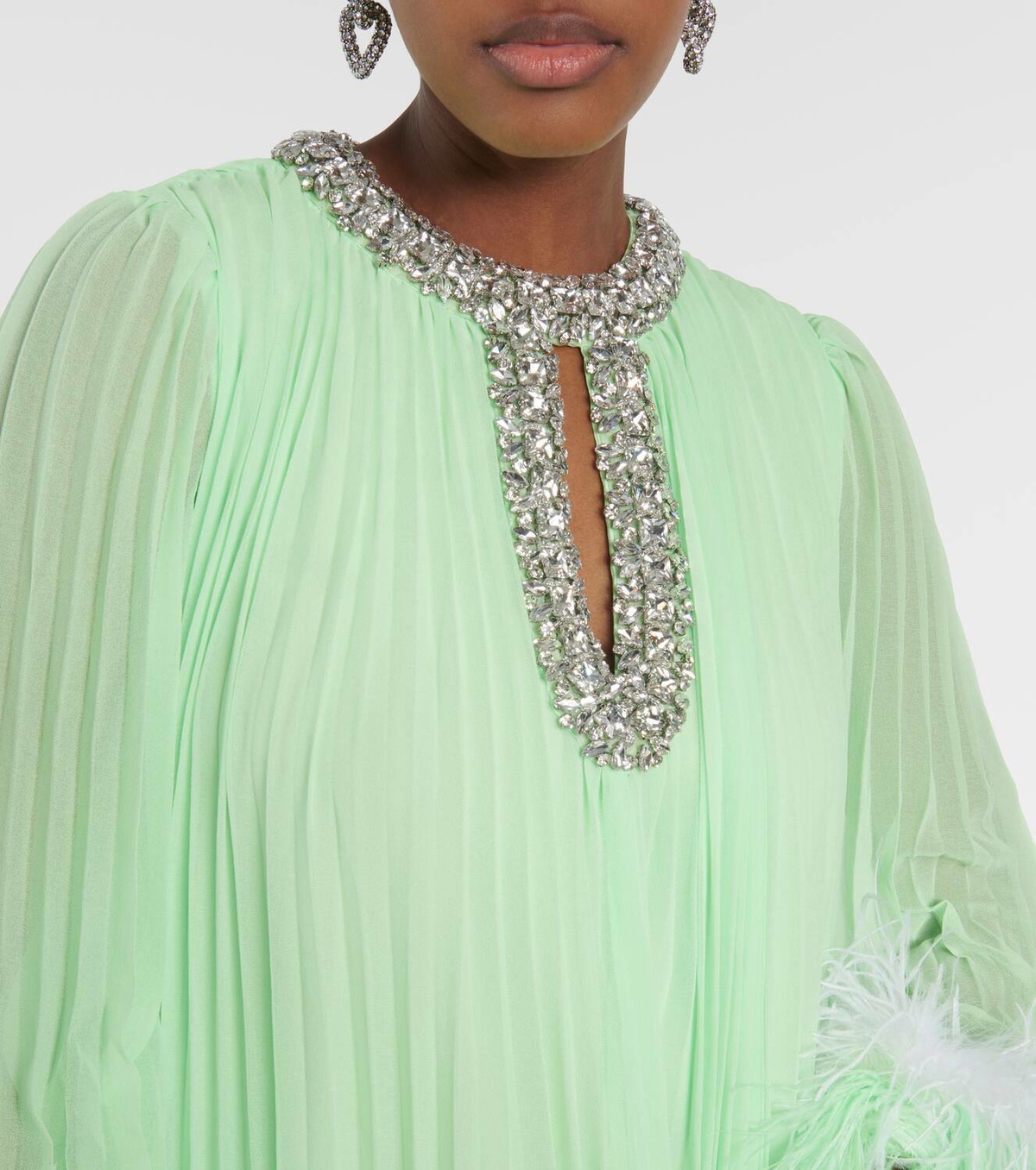 Self-Portrait Pleated feather-trimmed chiffon gown Self-Portrait