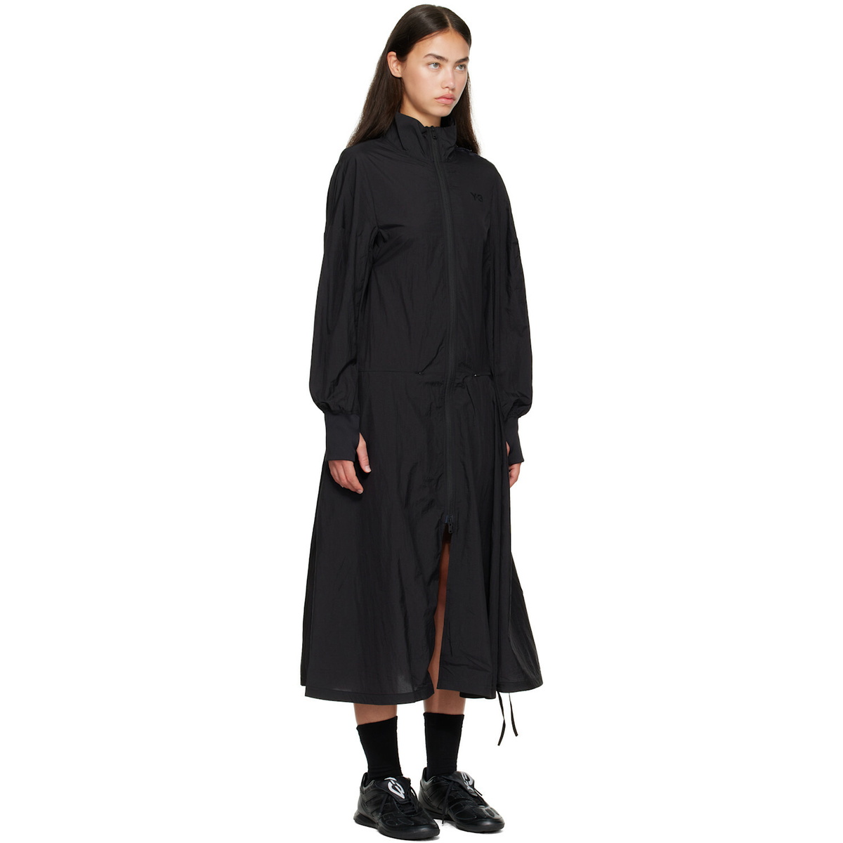 Y-3 Black Gradient 3-Stripes Nylon Track Midi Dress