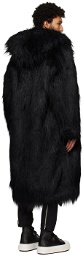 Sulvam Black Hooded Faux-Fur Coat