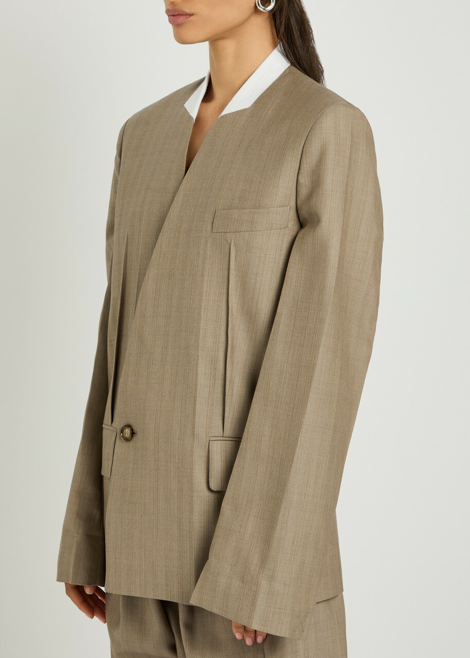 Victoria Beckham Folded-collar Double-breasted Wool Jacket Grey