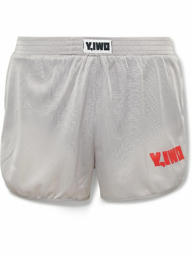 Photo: Y,IWO - Slim-Fit Logo-Print Mesh Shorts - Gray