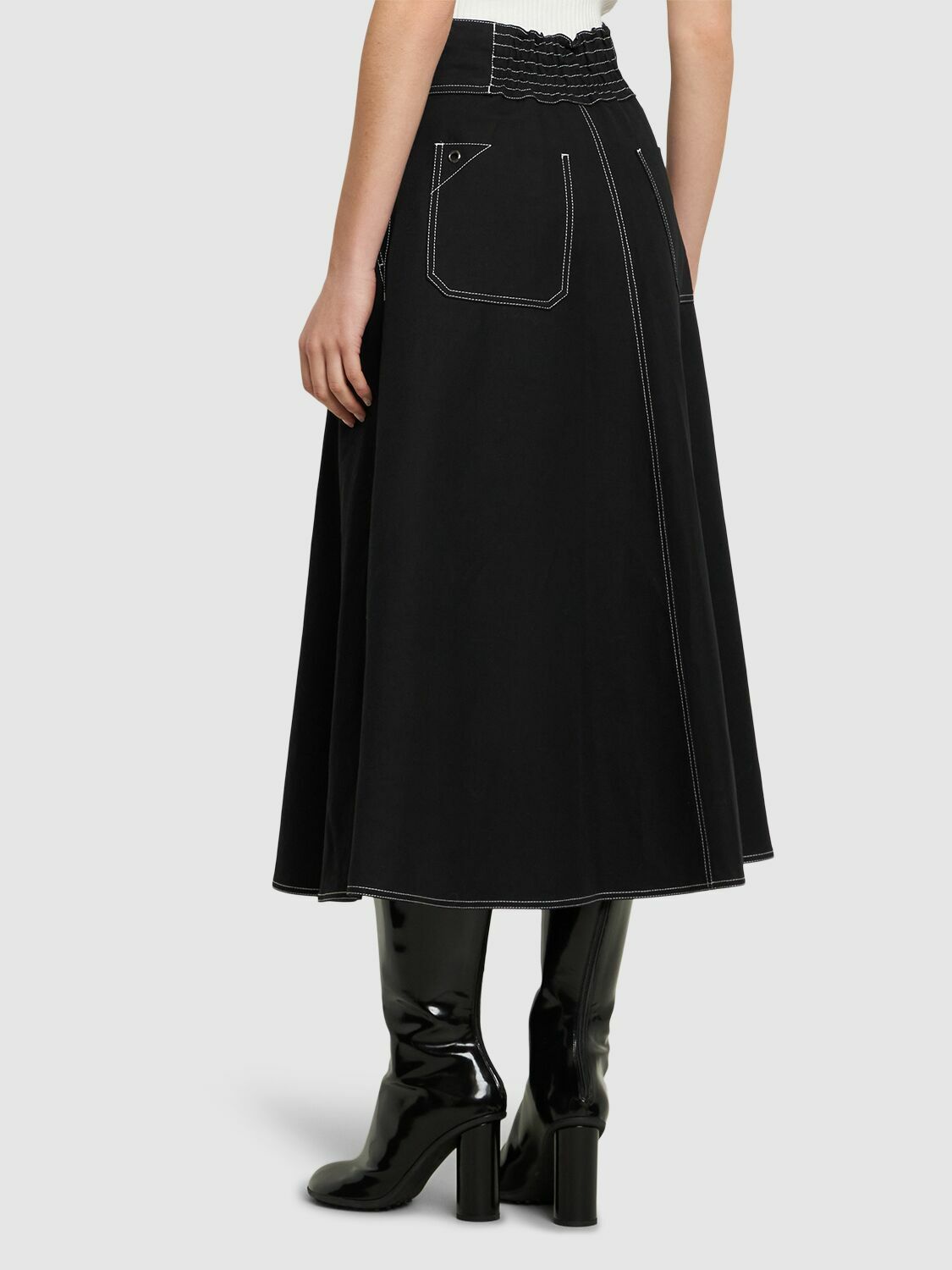 MAX MARA Yamato Cotton & Linen Canvas Midi Skirt Max Mara
