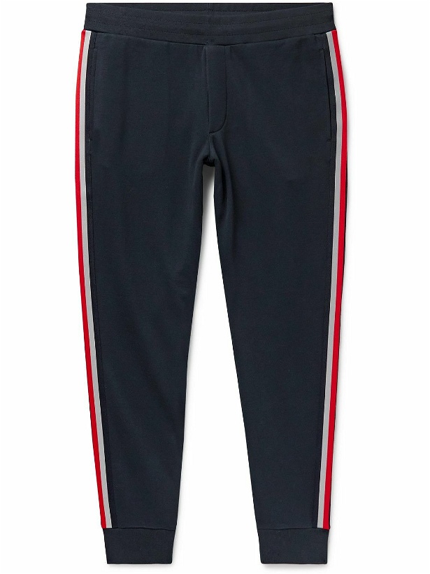 Photo: Moncler - Tapered Striped Cotton-Jersey Sweatpants - Blue