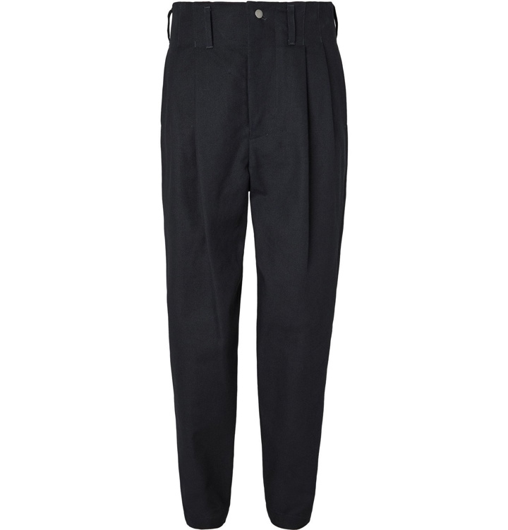 Photo: Nicholas Daley - Tapered Pleated Basketweave Cotton Trousers - Blue