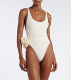 Magda Butrym Embroidered floral-appliqué draped swimsuit