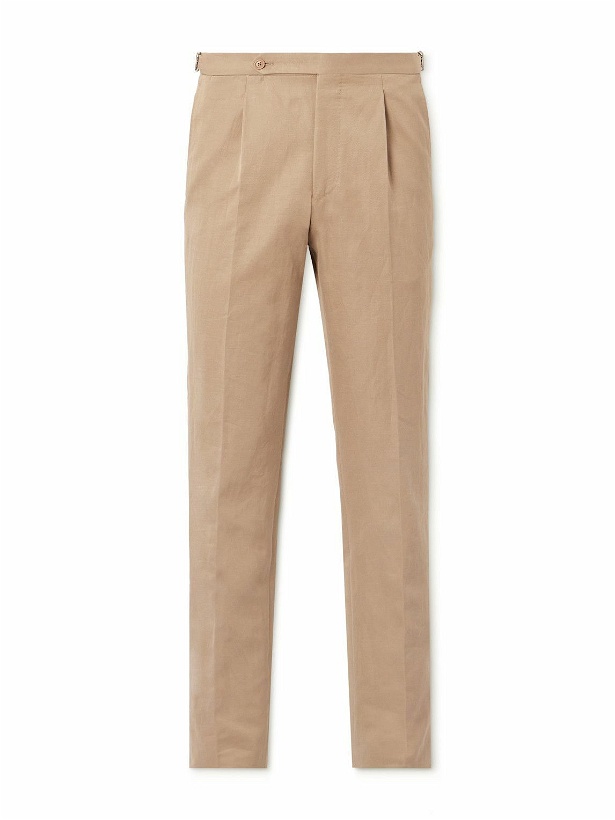 Photo: De Petrillo - Straight-Leg Cotton and Linen-Blend Suit Trousers - Brown