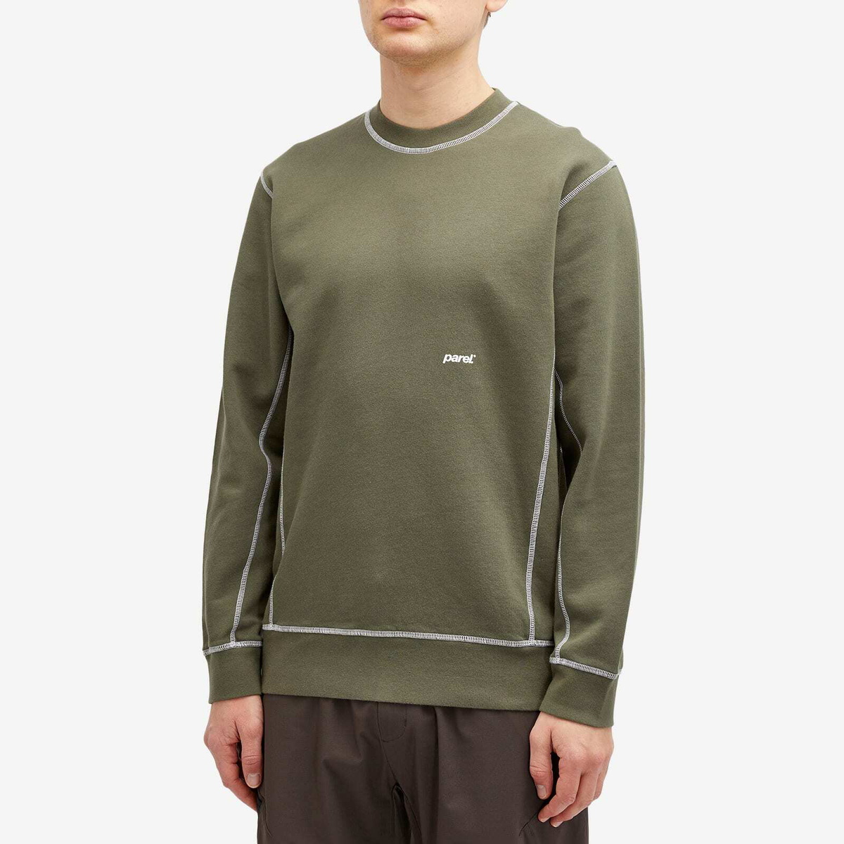 Parel Studios Men's Contrast Crewneck Sweatshirt in Army Green