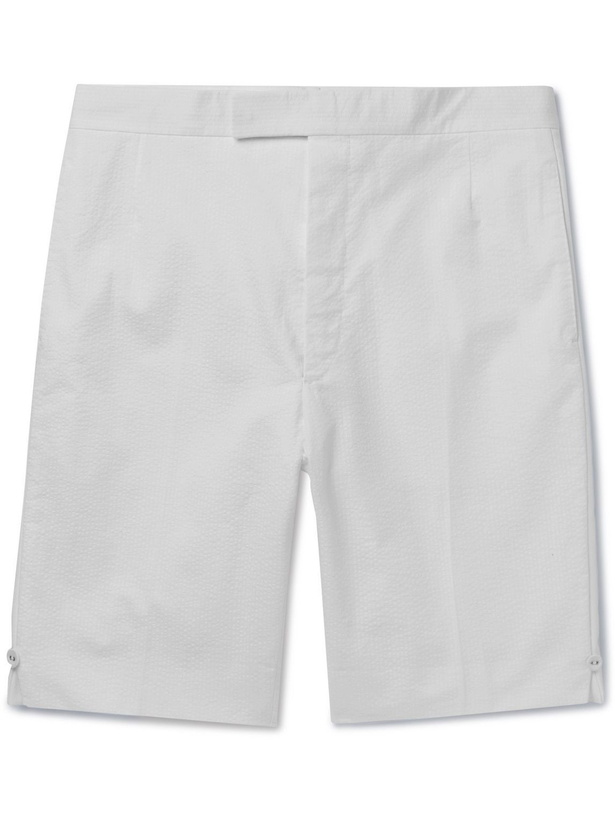 Photo: Thom Browne - Grosgrain-Trimmed Cotton-Seersucker Shorts - White