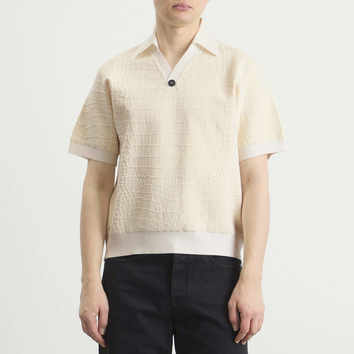 Jacquemus Men's Croc Effect Comapct Polo Shirt in Off-White