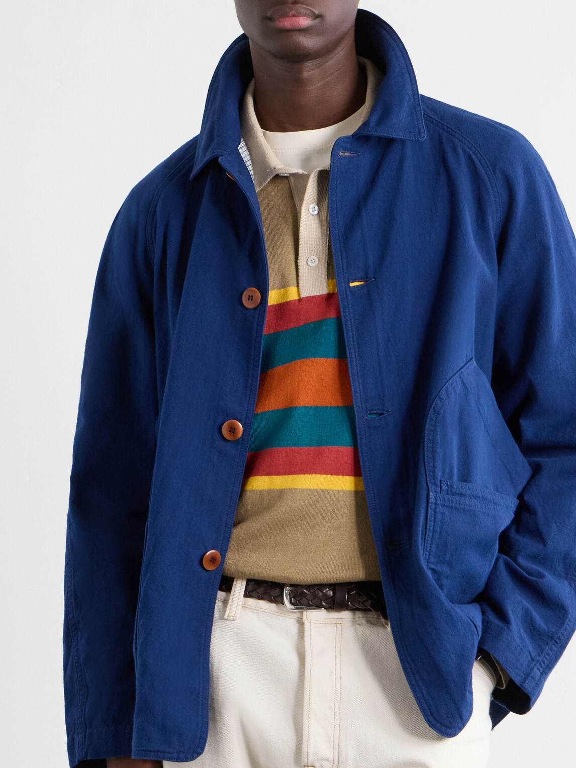Drake's - Striped Linen and Cotton-Blend Polo Shirt - Brown