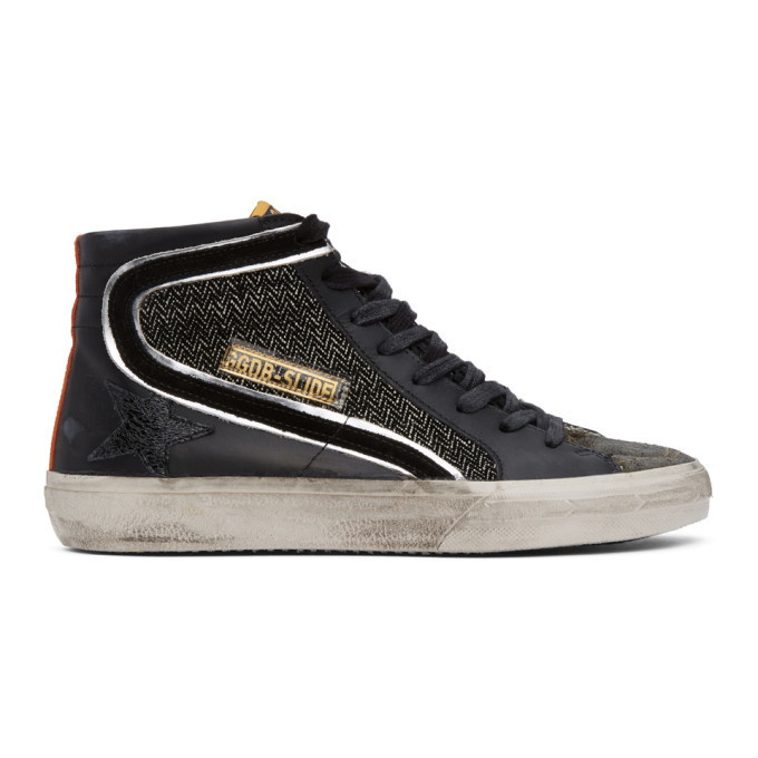 Photo: Golden Goose Black Slide Double Quarter High-Top Sneaker