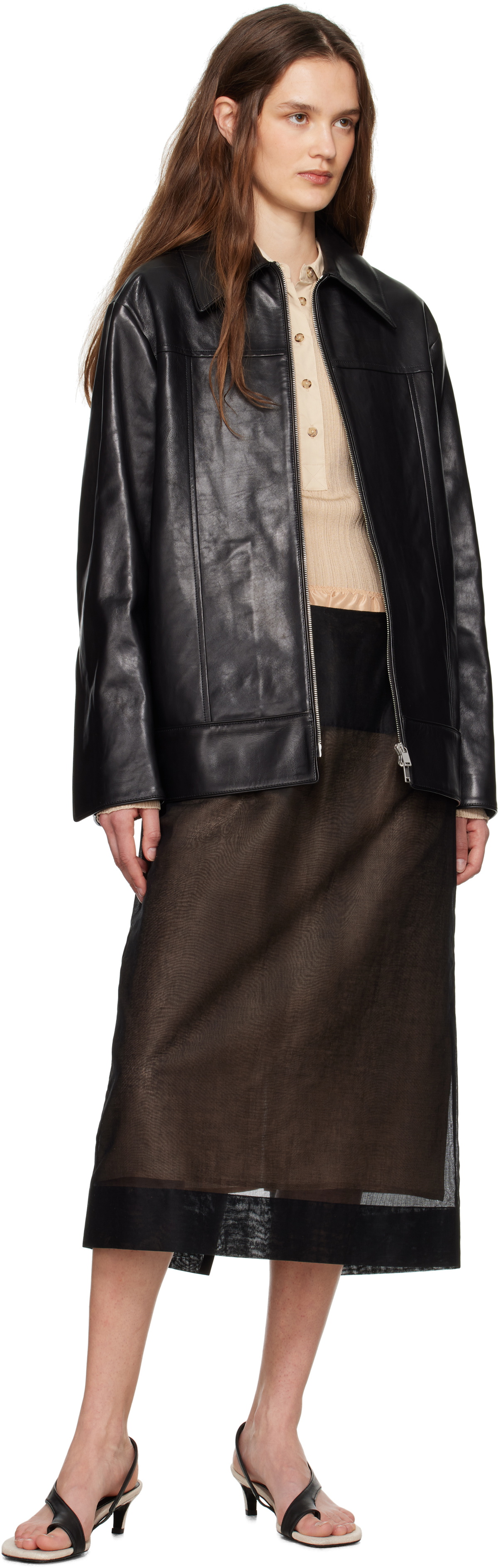 Jil Sander Black Boxy Fit Leather Biker Jacket