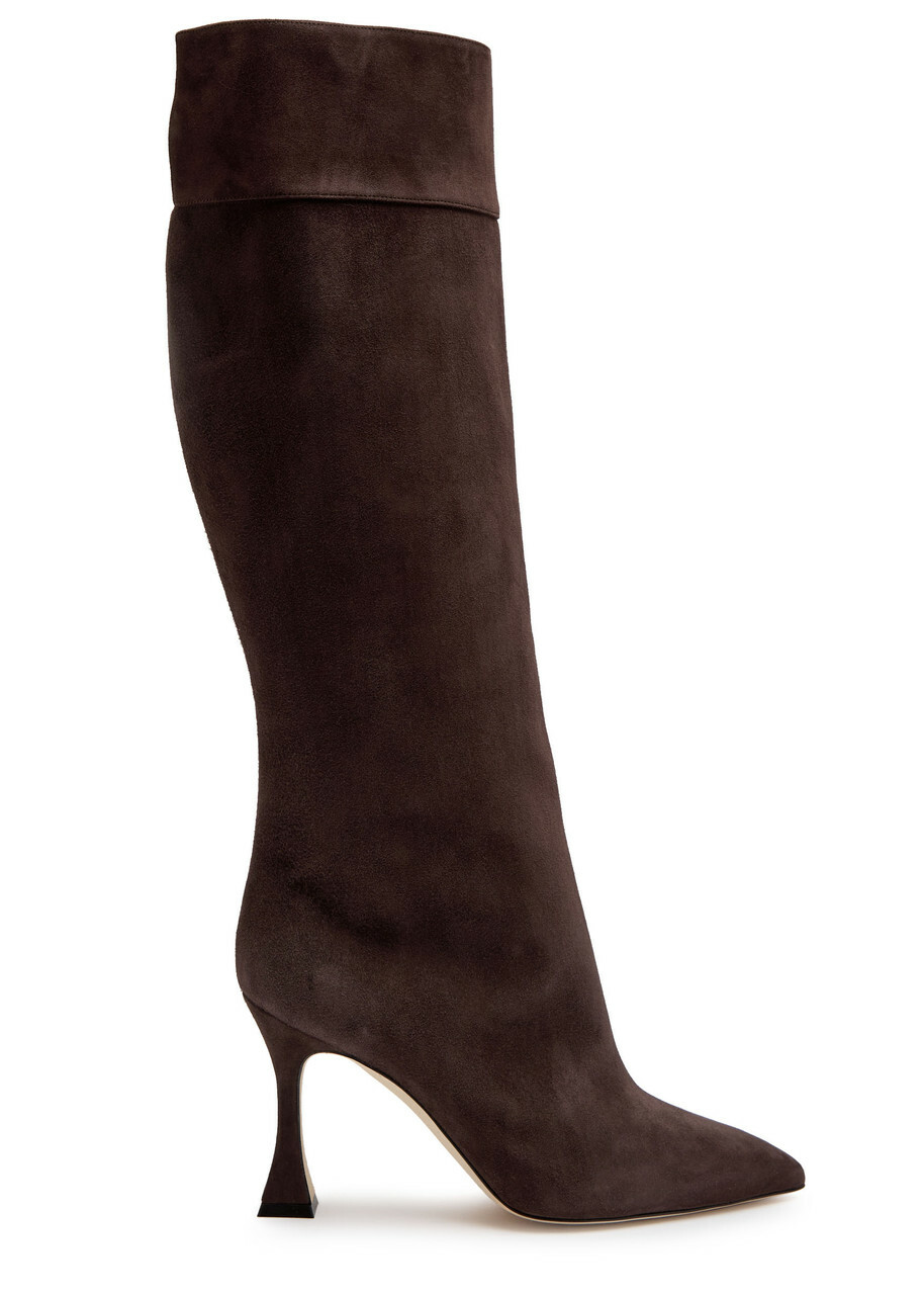 Manolo Blahnik Miralonepla 90 Suede Knee-high Boots Brown