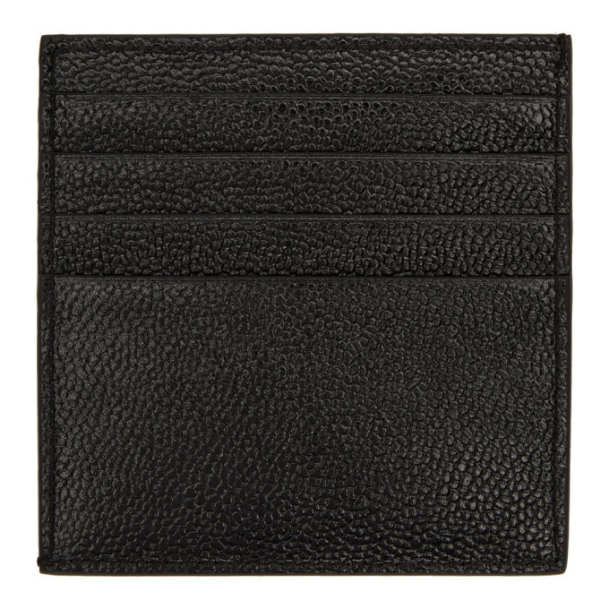 Black Pebble Grain Leather Grosgrain Tab Double Sided Card Holder