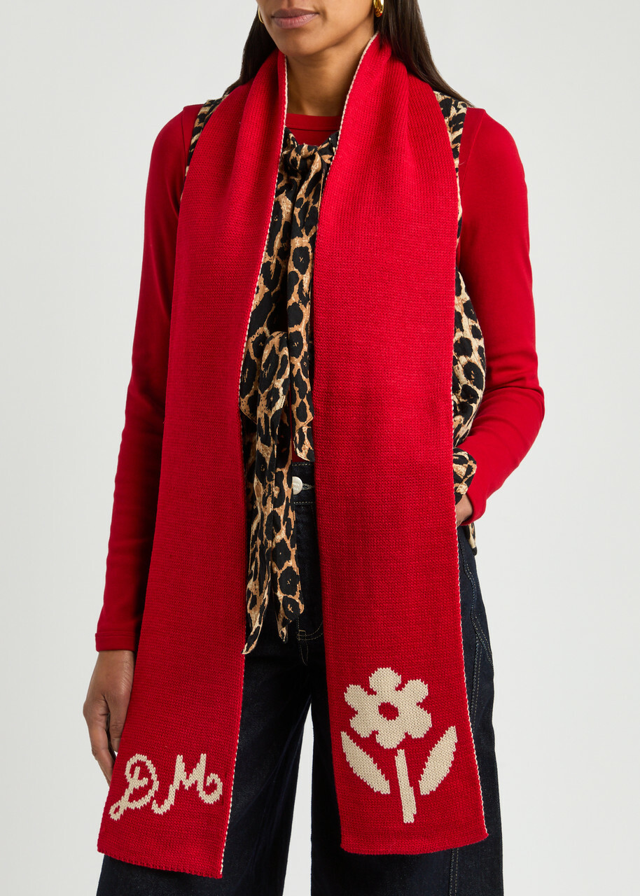 Damson Madder Logo-intarsia Knitted Scarf - Red - One Size