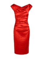 Talbot Runhof Gathered Satin Midi Dress Red