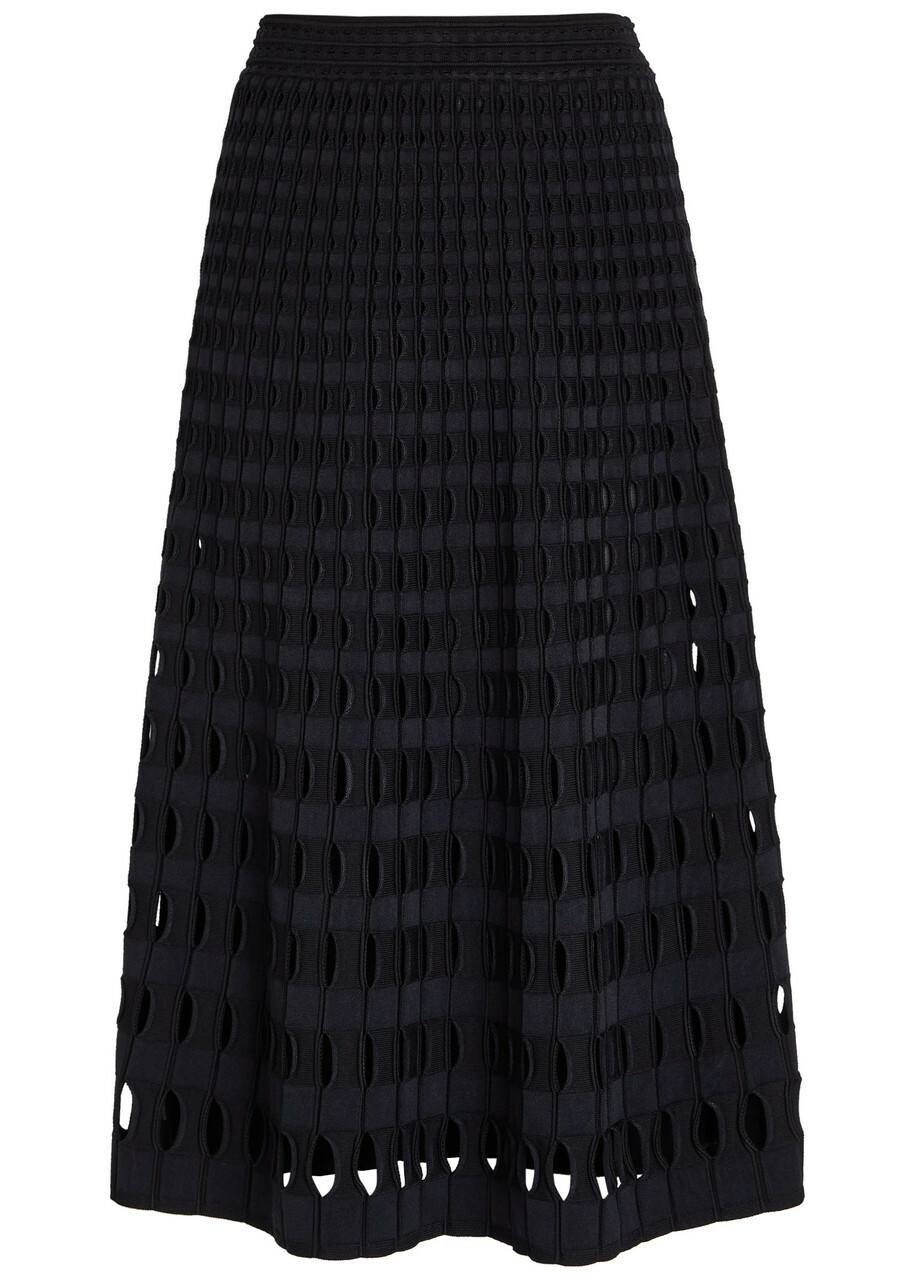 Simkhai Drue Textured Cut-out Knit Midi Skirt Black