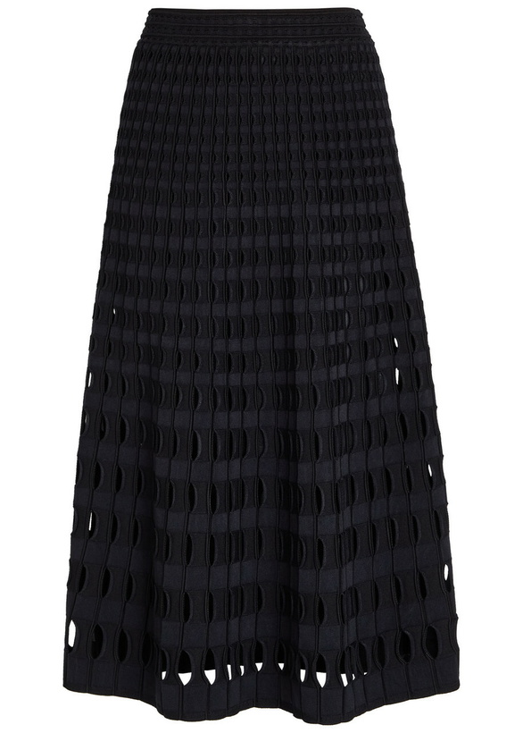 Photo: Simkhai Drue Textured Cut-out Knit Midi Skirt Black