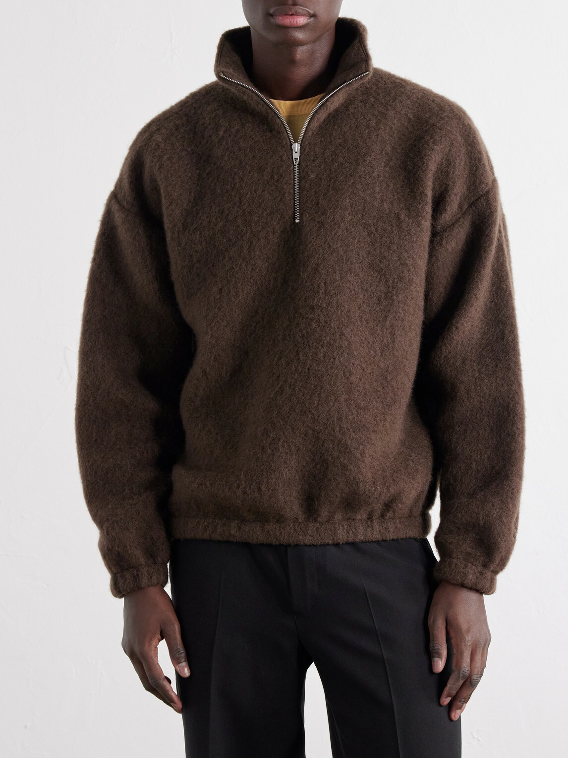 Jil Sander - Wool-Blend Brushed Half-Zip Sweater - Brown