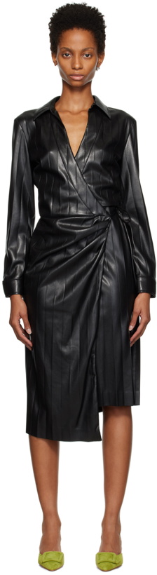 Photo: MSGM Black Faux-Leather Midi Dress
