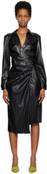 MSGM Black Faux-Leather Midi Dress